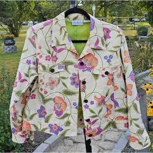 Patchington Size Med Jacket Beach floral design Shells Button Up EUC